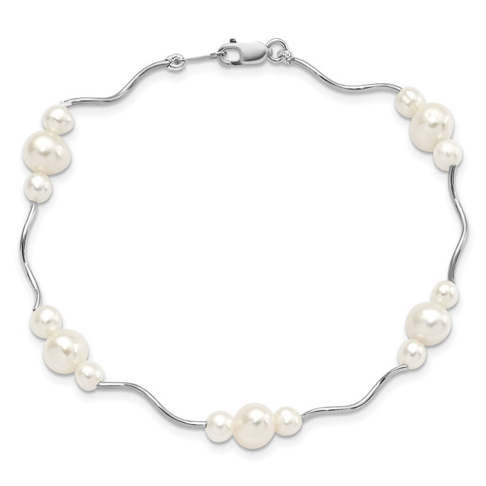 925 Sterling Silver White Near Round Freshwater Cultured Pearl Chain Bracelet