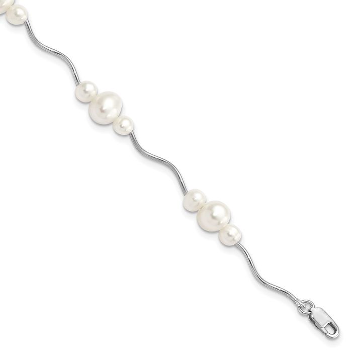 925 Sterling Silver White Near Round Freshwater Cultured Pearl Chain Bracelet