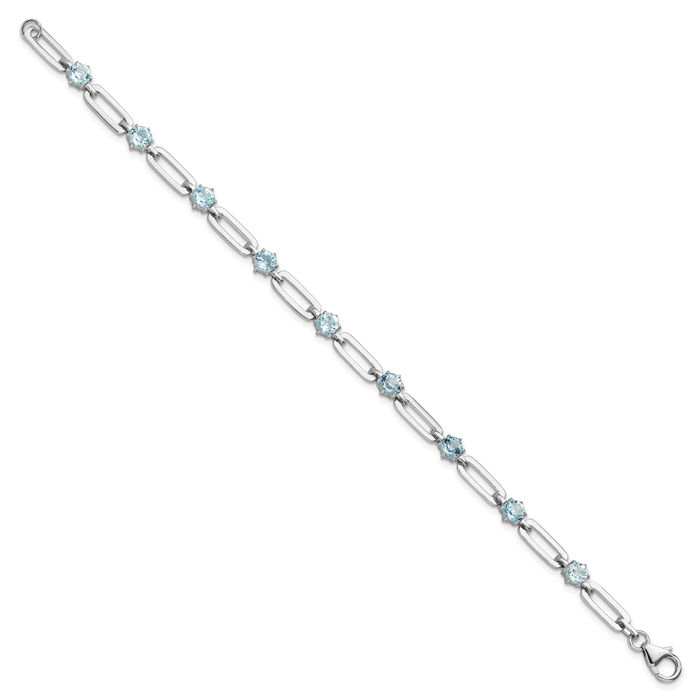 925 Sterling Silver 5mm Swiss Blue Topaz Paperclip Cable Rolo Link Chain Bracelet