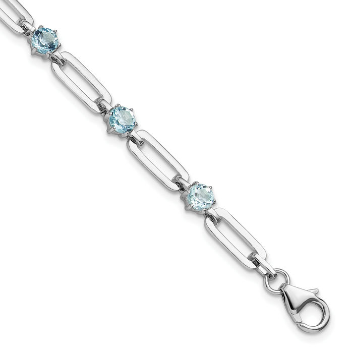 925 Sterling Silver 5mm Swiss Blue Topaz Paperclip Cable Rolo Link Chain Bracelet