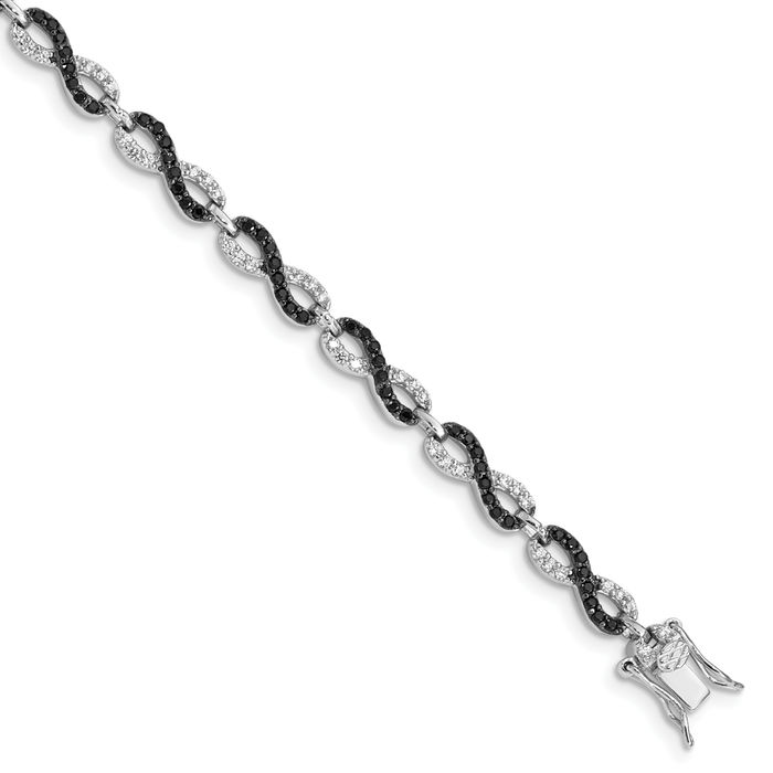 925 Sterling Silver Black White Cubic Zirconia CZ Infinity Twisted Love Knot Symbol Chain Charm Bracelet