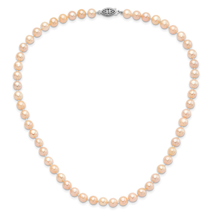 925 Sterling Silver 6mm Pink Near Round Freshwater Cultured Pearl Necklace Chain