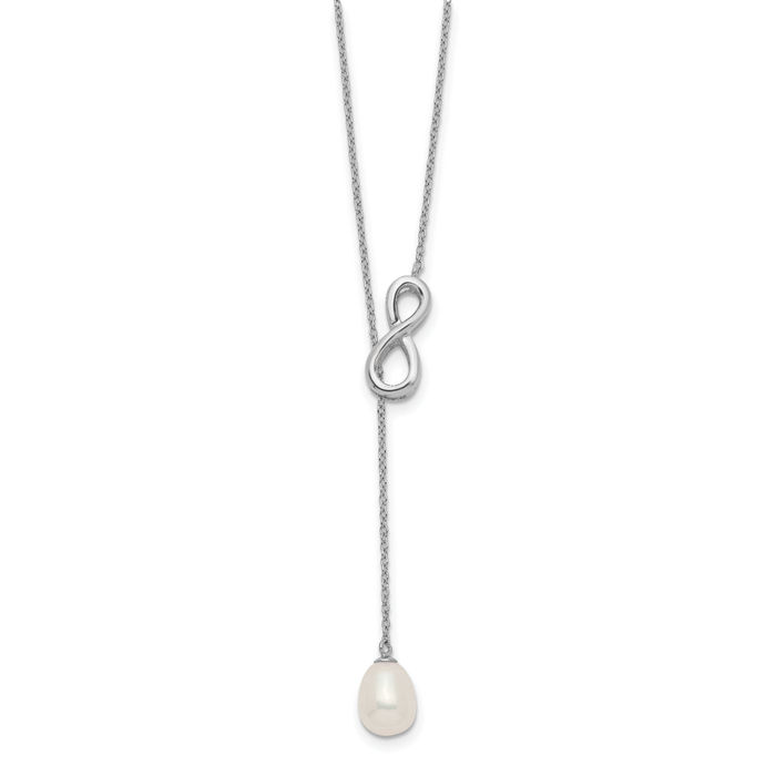 925 Sterling Silver 7mm White Teardrop Freshwater Cultured Pearl Infinity Twisted Love Knot Symbol Lariat Drop Necklace Chain