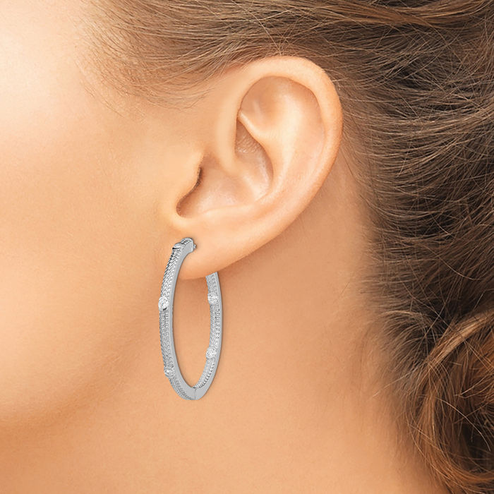 925 Sterling Silver Cubic Zirconia CZ Round Hoop Earrings