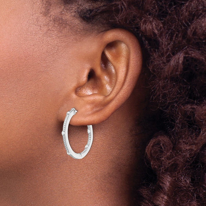 925 Sterling Silver Cubic Zirconia CZ Round Medium Hoop Earrings