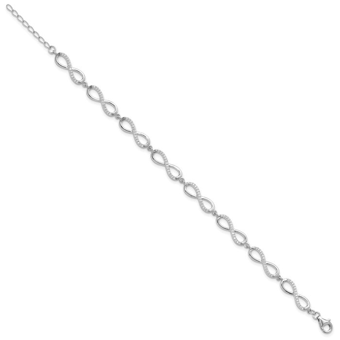 925 Sterling Silver Cubic Zirconia CZ Infinity Twisted Love Knot Symbol Link Chain Bracelet