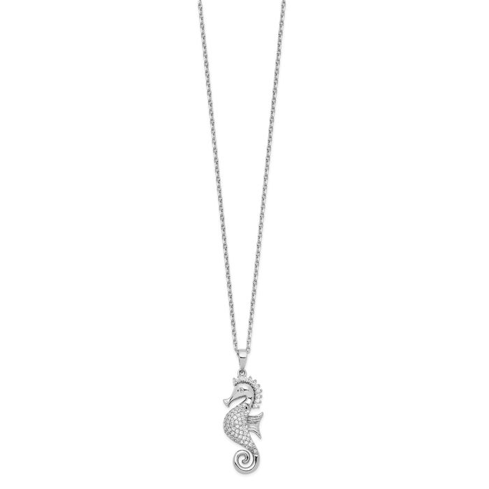 925 Sterling Silver Cubic Zirconia CZ Seahorse Necklace Chain