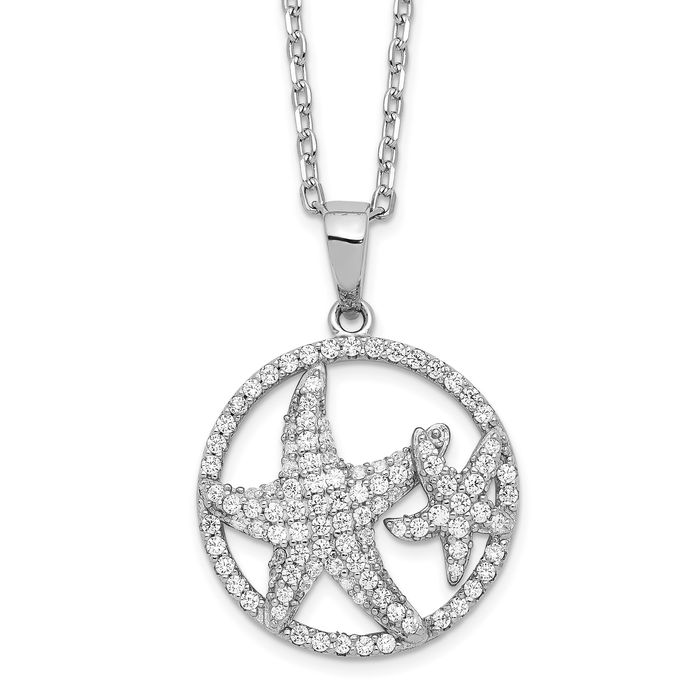 925 Sterling Silver Cubic Zirconia CZ Starfish Circle Round Necklace Chain