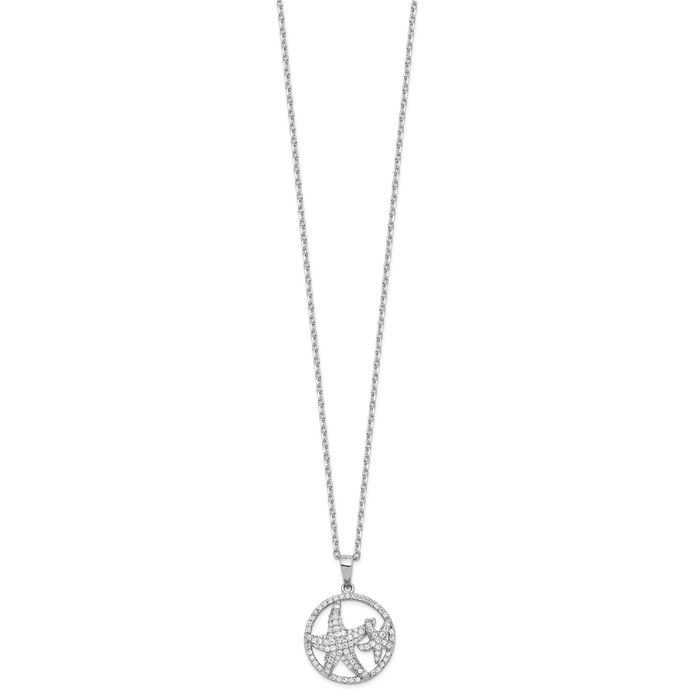 925 Sterling Silver Cubic Zirconia CZ Starfish Circle Round Necklace Chain