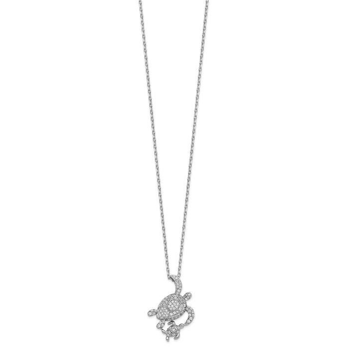 925 Sterling Silver Cubic Zirconia CZ Turtles Necklace Chain