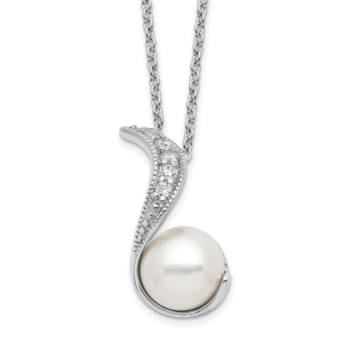 925 Sterling Silver Freshwater Cultured Pearl Cubic Zirconia CZ Necklace Chain