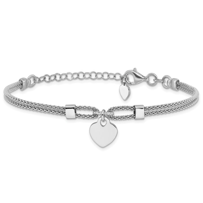 925 Sterling Silver Heart Dangling Chain Charm Bracelet