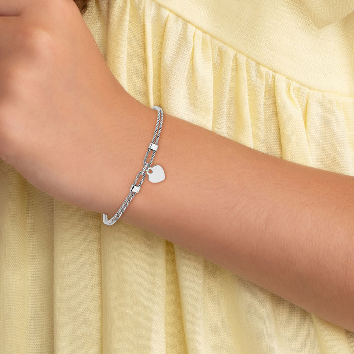 925 Sterling Silver Heart Dangling Chain Charm Bracelet