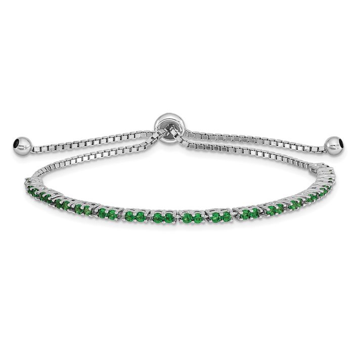 925 Sterling Silver Green CZ Adjustable Wrap Bracelet - Picture 8 of 12