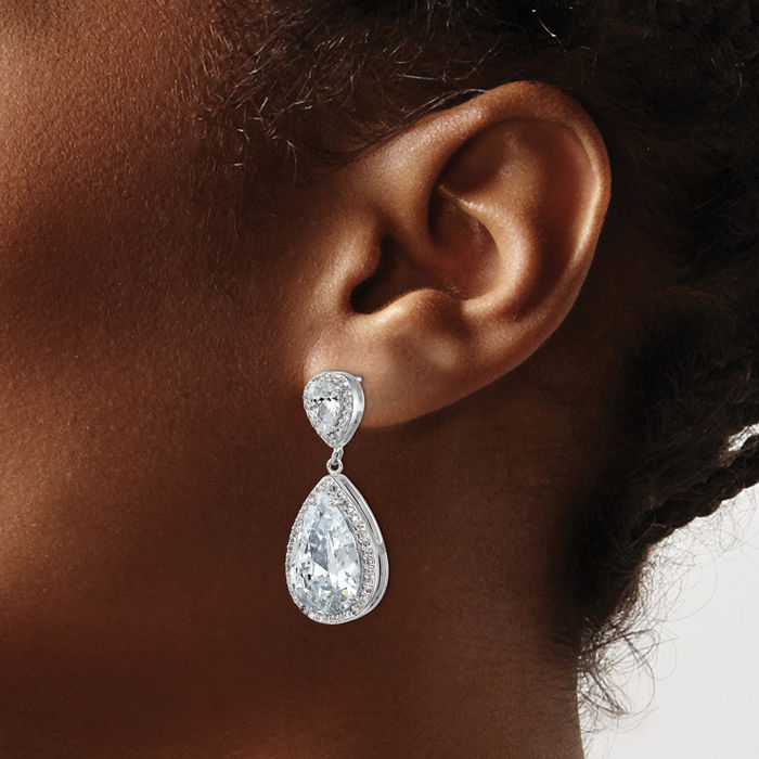 925 Sterling Silver Cubic Zirconia CZ Post Drop Dangle Earrings Pear Teardrop Gemstone