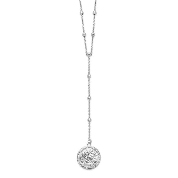 925 Sterling Silver Roman Coin Y Drop Chain Necklace