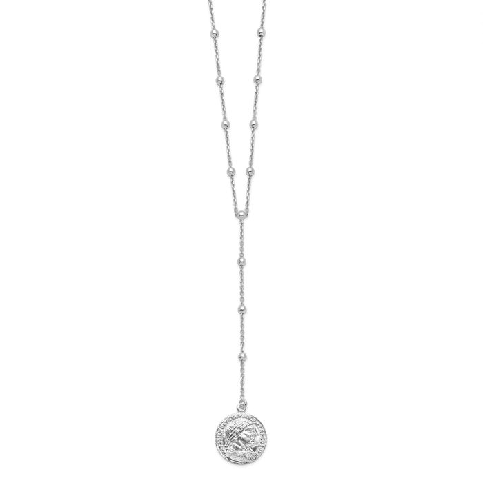 925 Sterling Silver Roman Coin Y Drop Chain Necklace