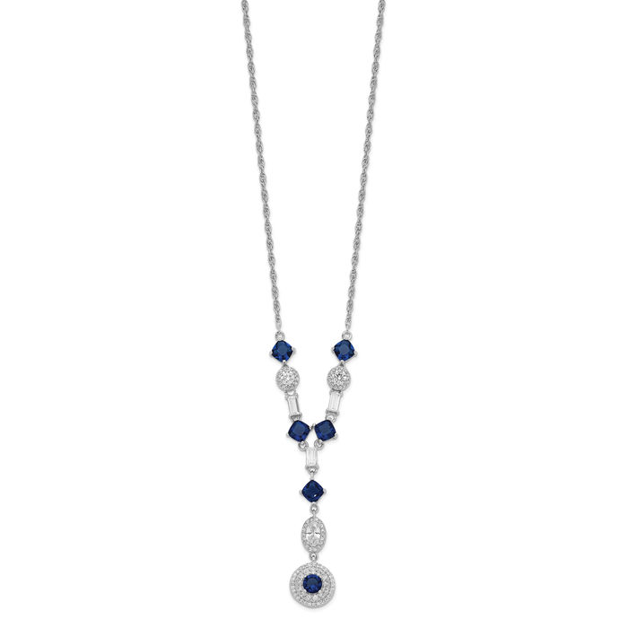 925 Sterling Silver Cushion-Cut Cut/brilliant Cut Blue Glass Brilliant Cut/baguette White Cubic Zirconia CZ Dangling Y Drop Necklace Chain