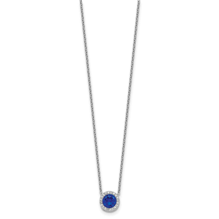 925 Sterling Silver Lab Dark Blue Spinel White Cubic Zirconia CZ Round Halo Necklace Chain Gemstone Pendant Charm