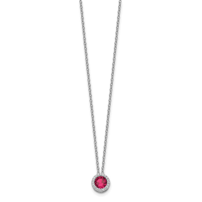 925 Sterling Silver Lab Red Ruby White Cubic Zirconia CZ Round Halo Necklace Chain Gemstone Pendant Charm