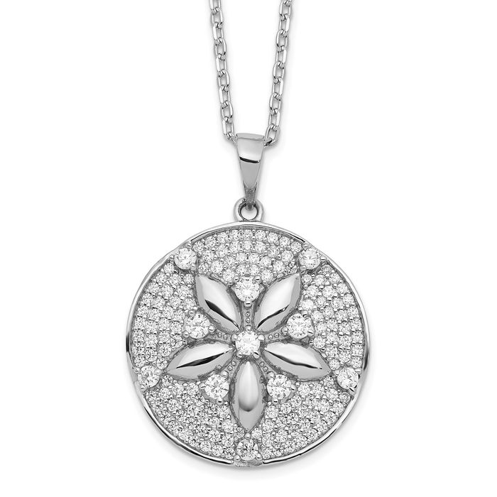 925 Sterling Silver Cubic Zirconia CZ Sand Dollar Sea Star Starfish Necklace Chain