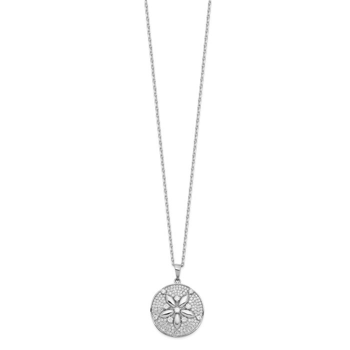 925 Sterling Silver Cubic Zirconia CZ Sand Dollar Sea Star Starfish Necklace Chain