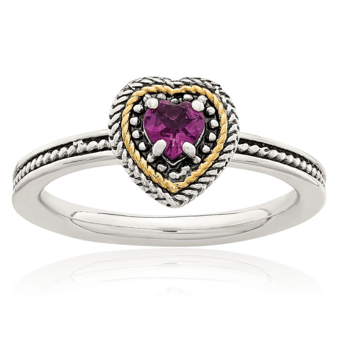 925 Sterling Silver Vintage Purple Rhodolite Garnet Heart Ring Gemstone Love Band