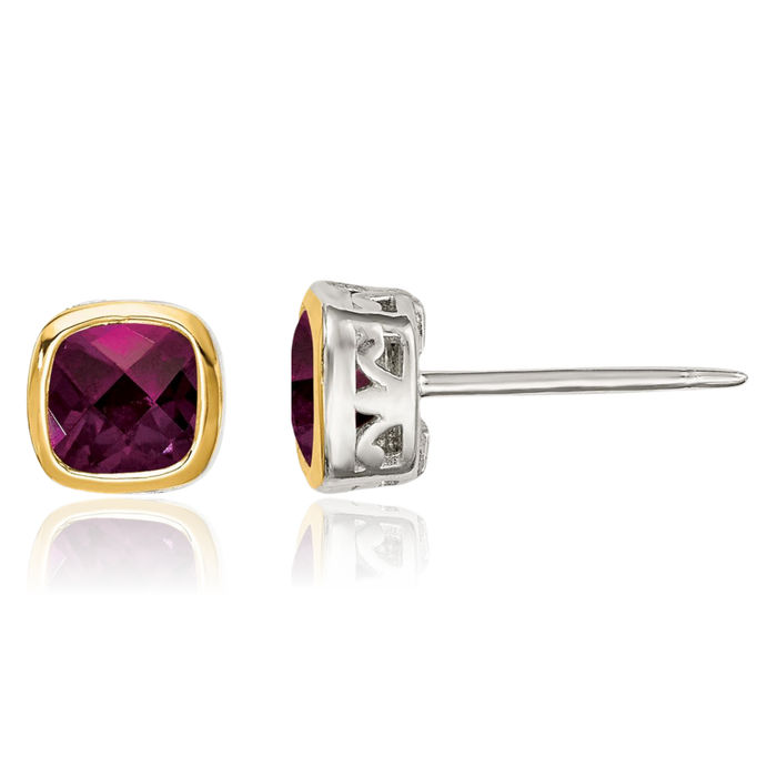 925 Sterling Silver Purple Rhodolite Garnet Square Studs Gemstone Earrings June Birthstone Jewelry