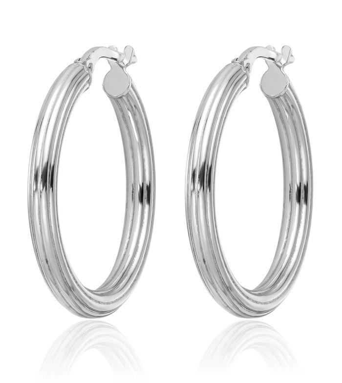 925 Sterling Silver Ridged 3mm Round Medium Hoop Earrings