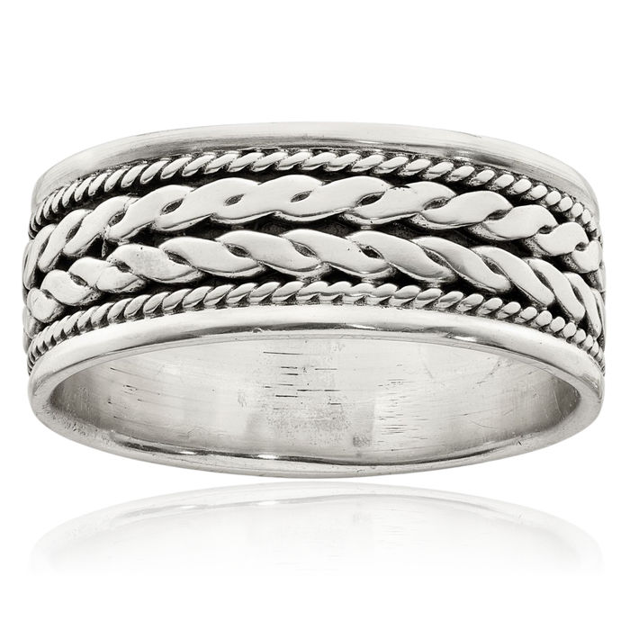 925 Sterling Silver Vintage Rope Statement Ring