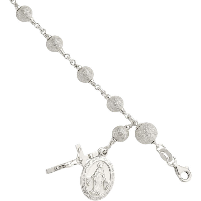 925 Sterling Silver Rosary Bead Chain Charm Bracelet