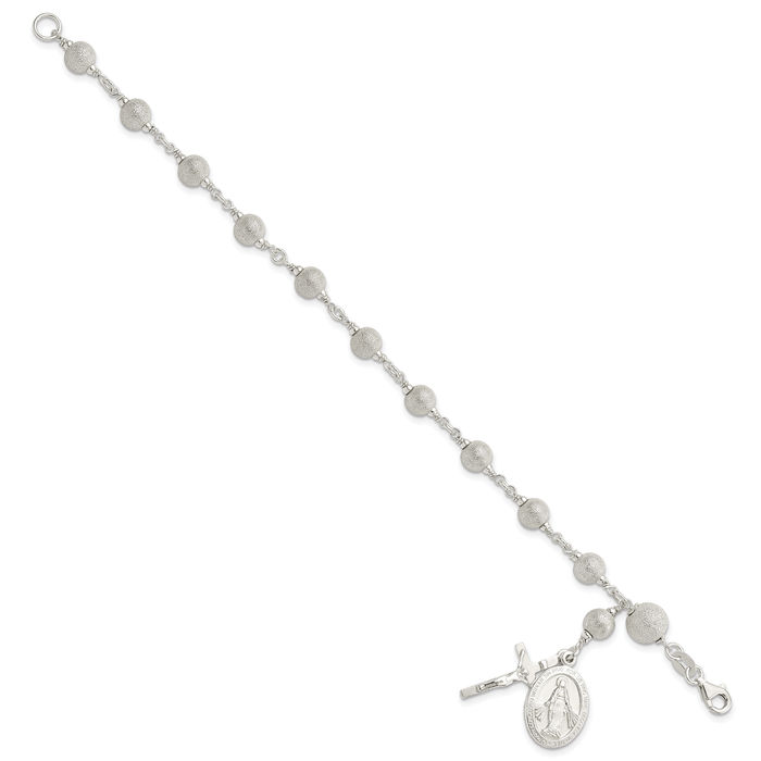 925 Sterling Silver Rosary Bead Chain Charm Bracelet