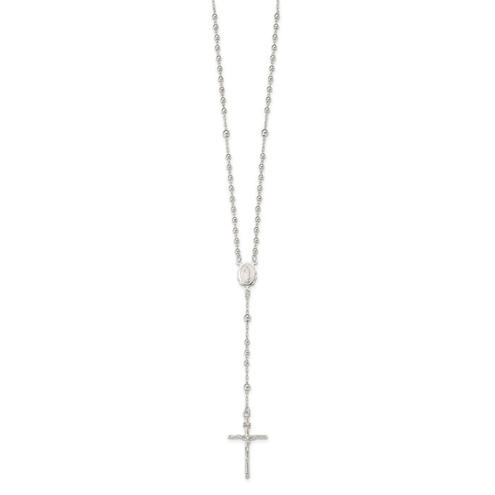 925 Sterling Silver Rosary Bead Chain Necklace