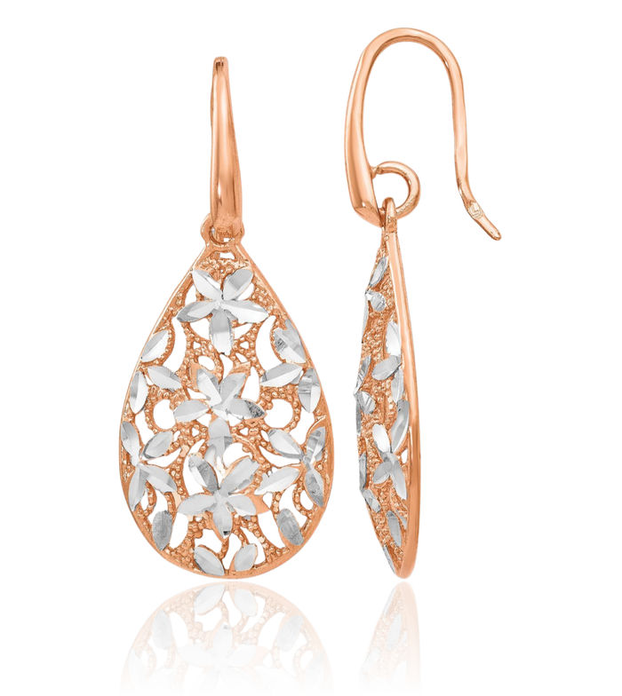 925 Sterling Silver Rose Flower Gold Drop Dangle Earrings