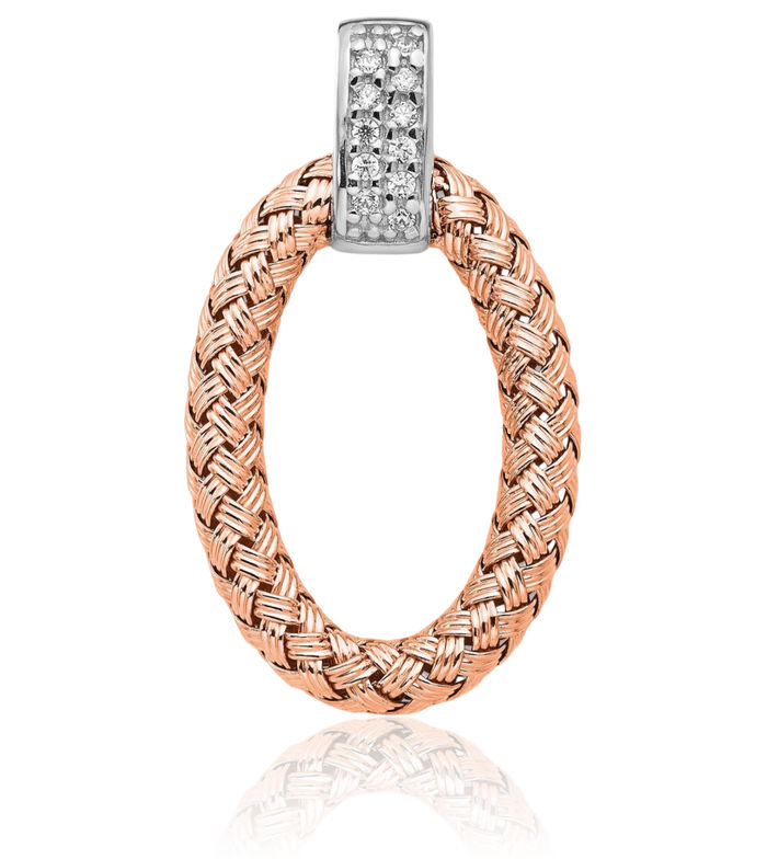 925 Sterling Silver Rose Pink Gold Cubic Zirconia CZ Braided Oval Geometric Necklace Chain Pendant Charm