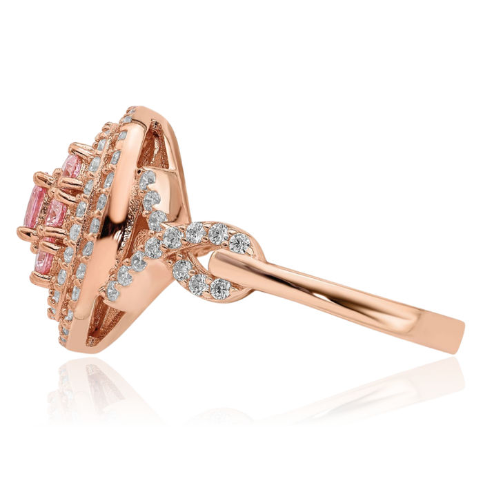 925 Sterling Silver Rose Gold Pink White Cubic Zirconia CZ Cushion-Cut Statement Ring