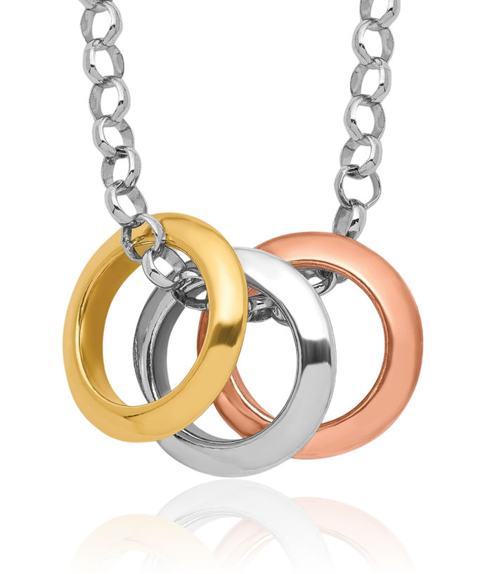 925 Sterling Silver Rose Pink Gold Plated 3 Circle Round Geometric Chain Necklace