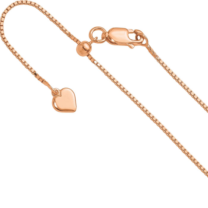 925 Sterling Silver Rose Pink Gold Plated Adjustable 0.95mm Box Link Chain Necklace