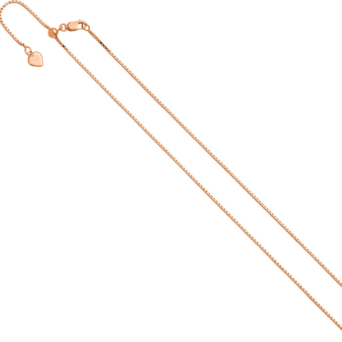 925 Sterling Silver Rose Pink Gold Plated Adjustable 1.1mm Box Link Chain Necklace