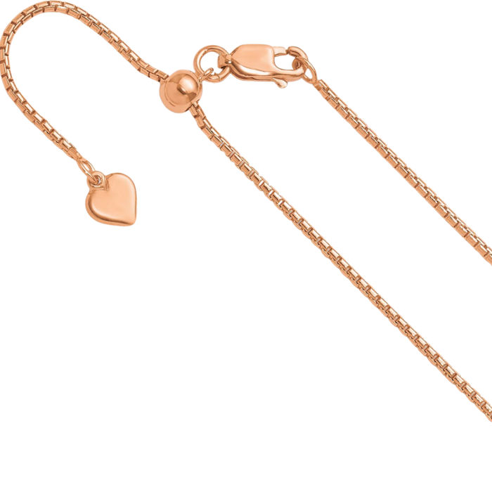 925 Sterling Silver Rose Pink Gold Plated Adjustable 1.25mm Round Box Link Chain Necklace