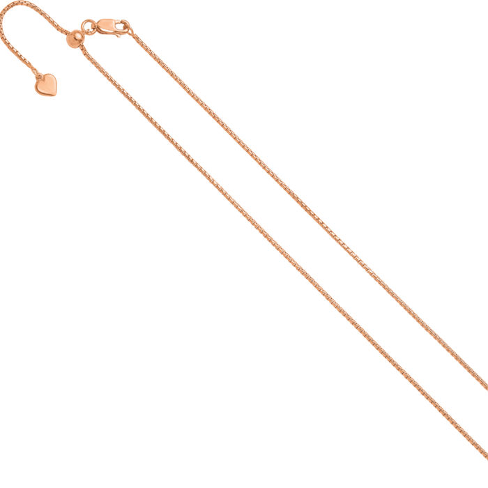 925 Sterling Silver Rose Pink Gold Plated Adjustable 1.25mm Round Box Link Chain Necklace