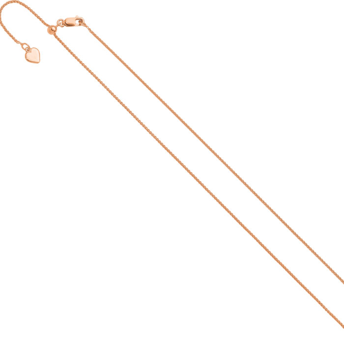 925 Sterling Silver Rose Pink Gold Plated Adjustable 1mm Spiga Wheat Link Chain Necklace