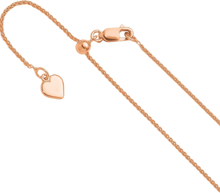 925 Sterling Silver Rose Pink Gold Plated Adjustable 1mm Spiga Wheat Link Chain Necklace