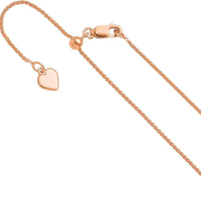 925 Sterling Silver Rose Pink Gold Plated Adjustable 1mm Spiga Wheat Link Chain Necklace