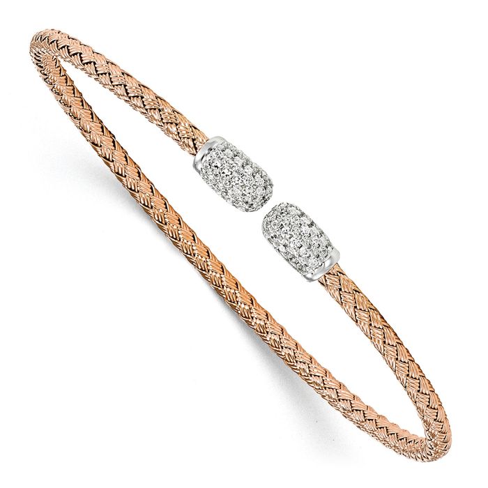 925 Sterling Silver Rose Gold Plated CZ Woven Cuff Bracelet