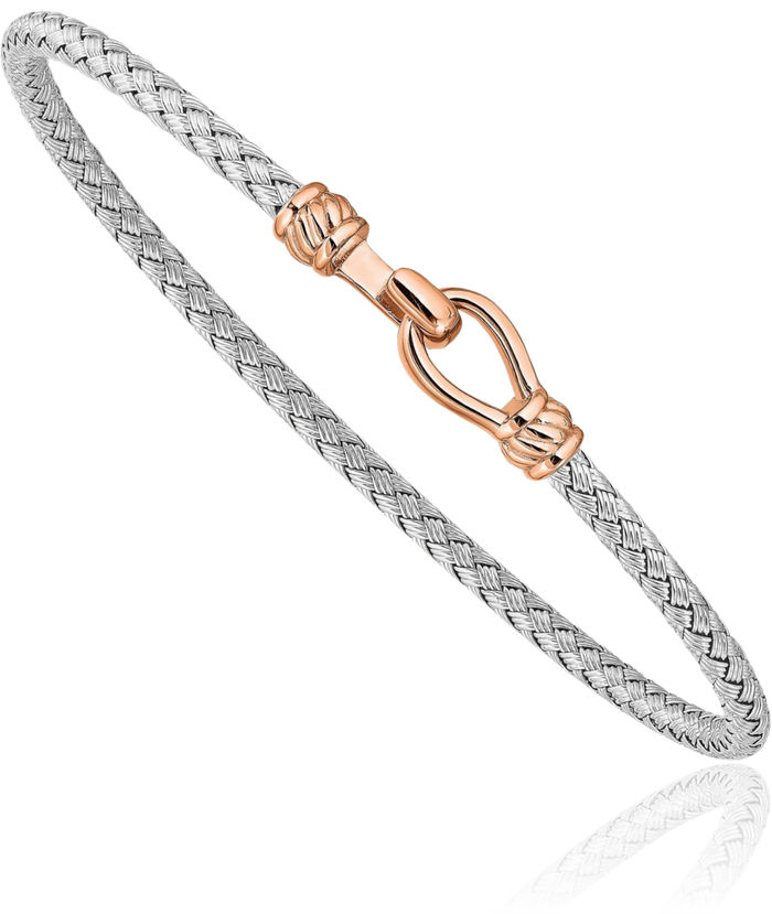 925 Sterling Silver Rose Pink Gold Plated Flexible Cuff Bracelet