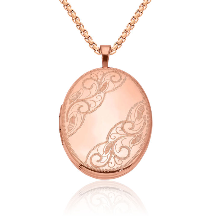 925 Sterling Silver Rose Pink Gold Plated Swirled Oval Personalized Photo Locket Necklace Picture Pendant Charm