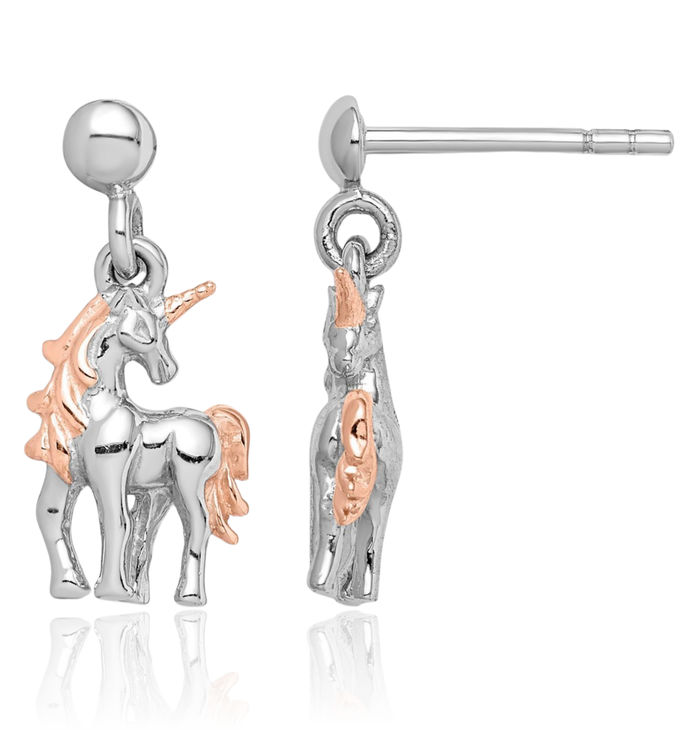 925 Sterling Silver Rose Pink Gold Plated Unicorn Magical Horse Head Animal Lover Drop Dangle Earrings Equestrian Jewelry