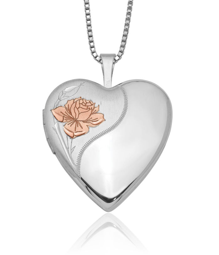 925 Sterling Silver Rose Heart Personalized Photo Locket Chain Necklace