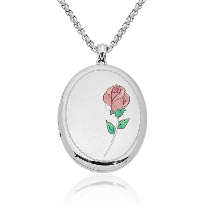925 Sterling Silver Rose Oval Personalized Photo Locket Necklace Picture Pendant Charm